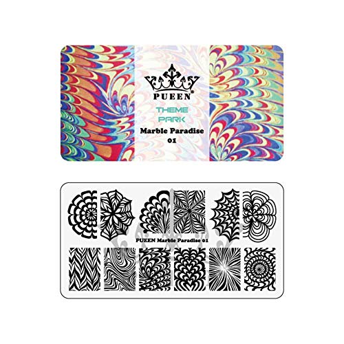PUEEN Nail Art Stamping Plate - Marble Paradise 01 - Theme Park Collection 125x65mm Unique - Image 2